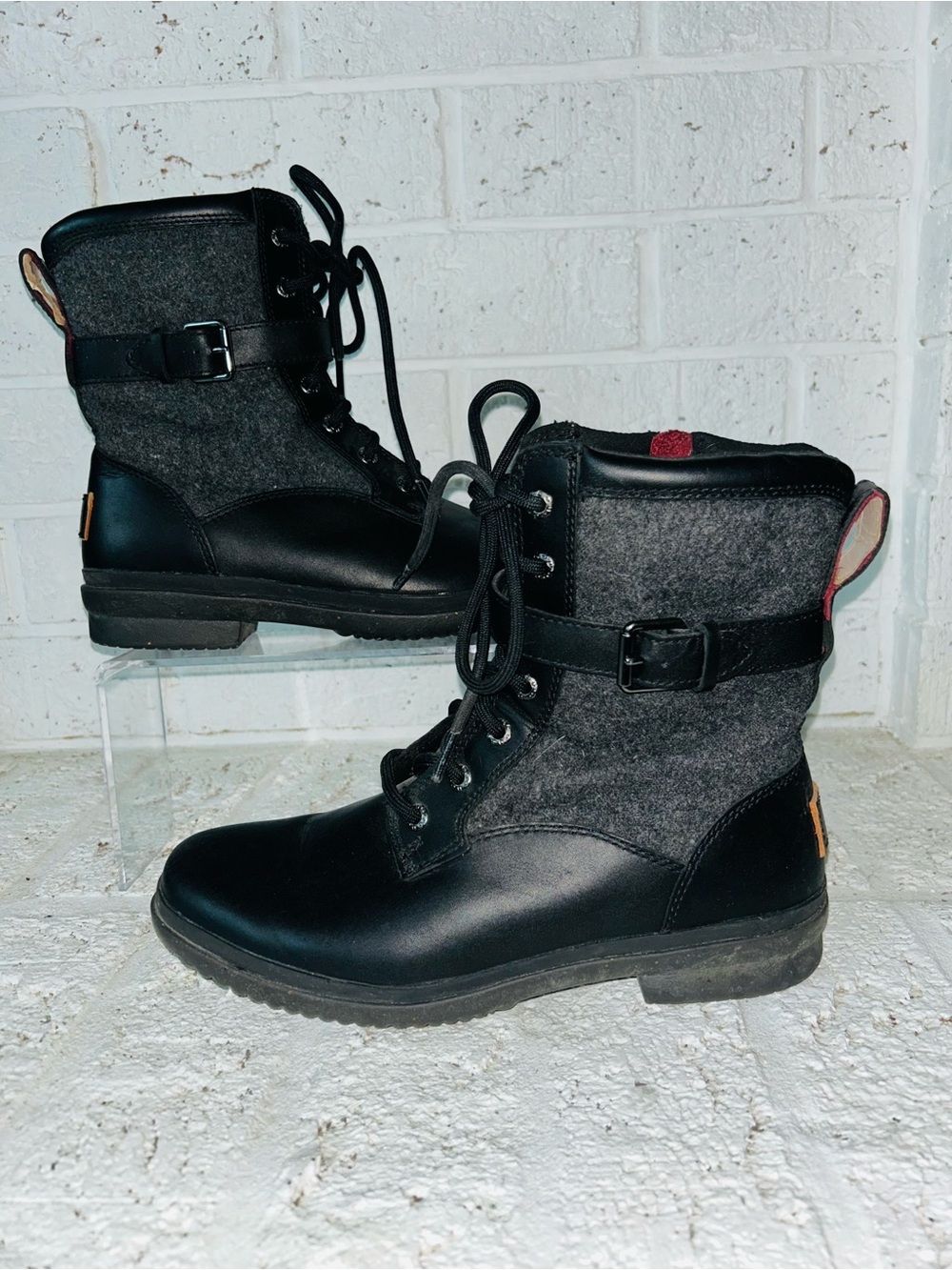 Ugg Kesey Womens Boot Waterproof Full-Grain Leather Wool-Blend Black Gray Size 8